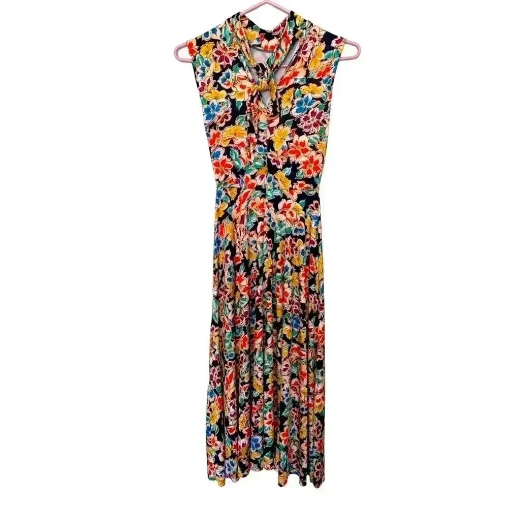 Zara fit and flare dress w high collar  and back tie. Raw hem. Gorgeous colors. - Picture 4 of 9